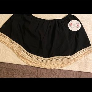 Joyous and Free cropped poncho, black and cream fringe, size 12 girls,new w/ tag